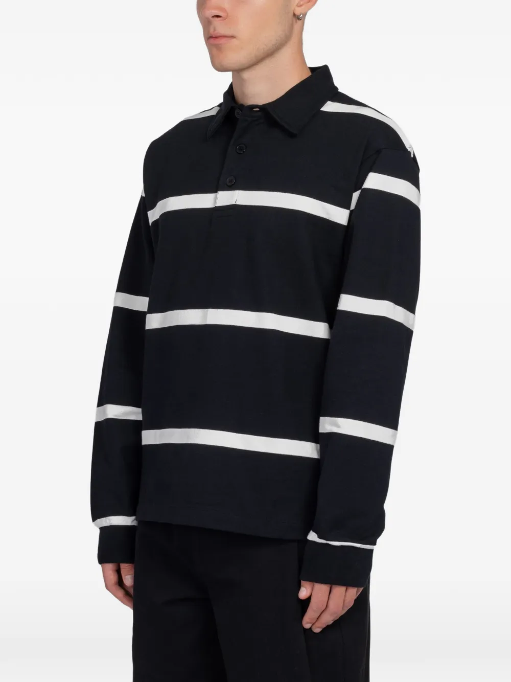 MINIMUM Tate striped long-sleeved polo shirt Zwart