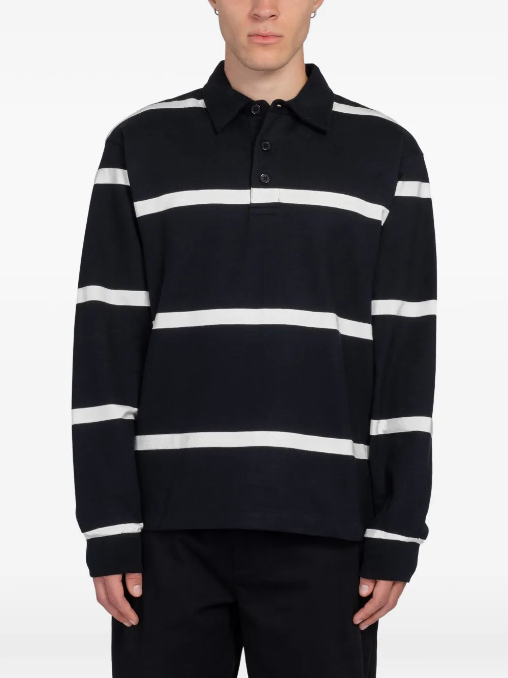 Minimum Tate Striped Long-sleeved Polo Shirt In Black