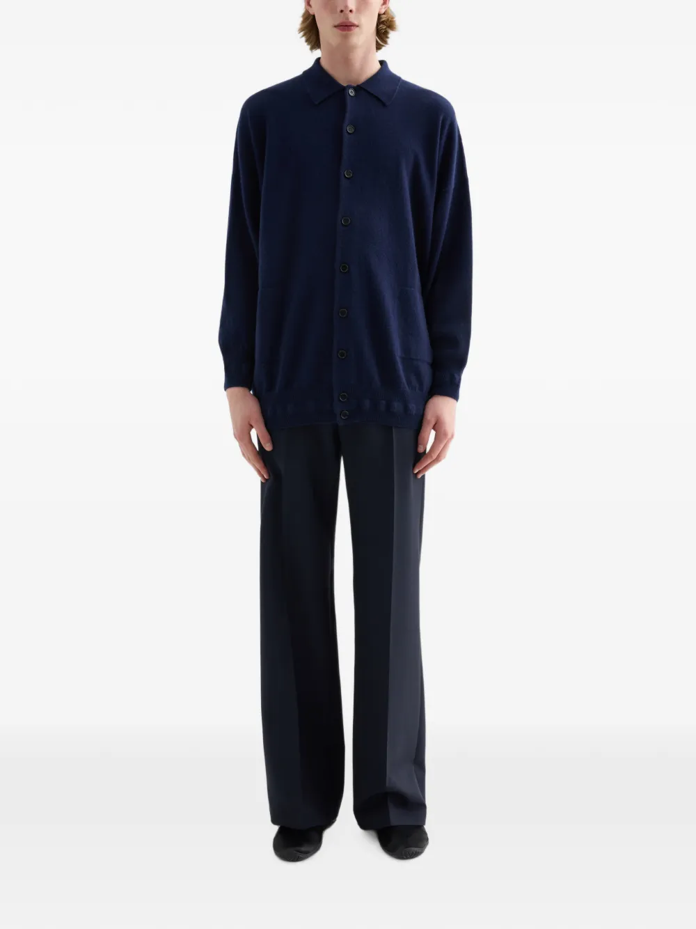 Jil Sander cashmere polo cardigan Blauw