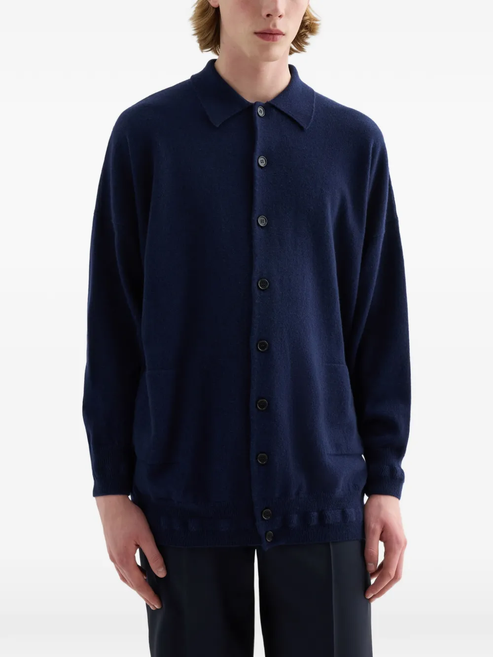 Jil Sander cashmere polo cardigan Blauw