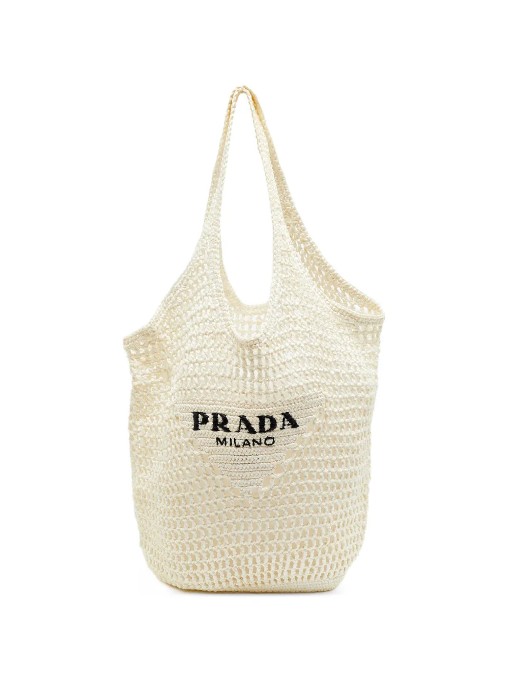 Prada Pre-Owned large crochet logo-patch shoulder bag - White