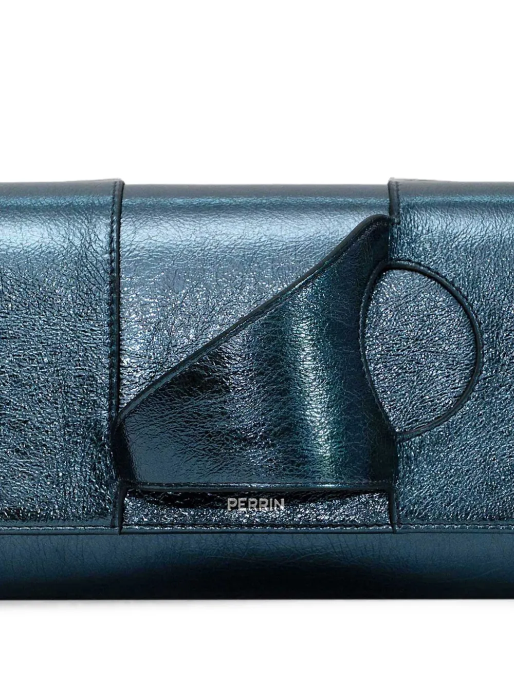 Perrin Paris L'Asymetrique metallic leren clutch Blauw