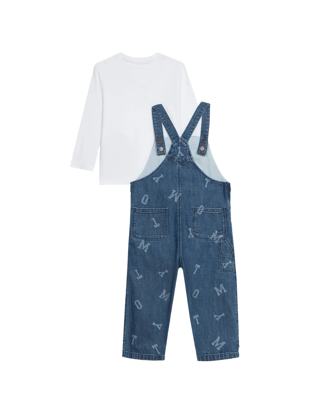 Tommy Hilfiger Junior Tuinbroek en T-shirt met logo-print Blauw