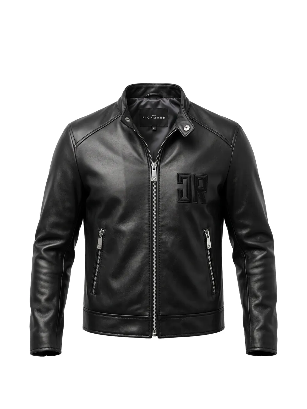 John Richmond Junior logo-patch leather jacket - Nero