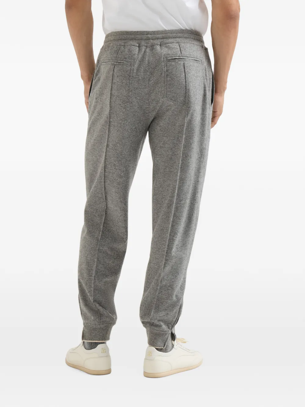 Brunello Cucinelli Kasjmier jerseybroek met crête-detail en enkelboorden met rits Grijs