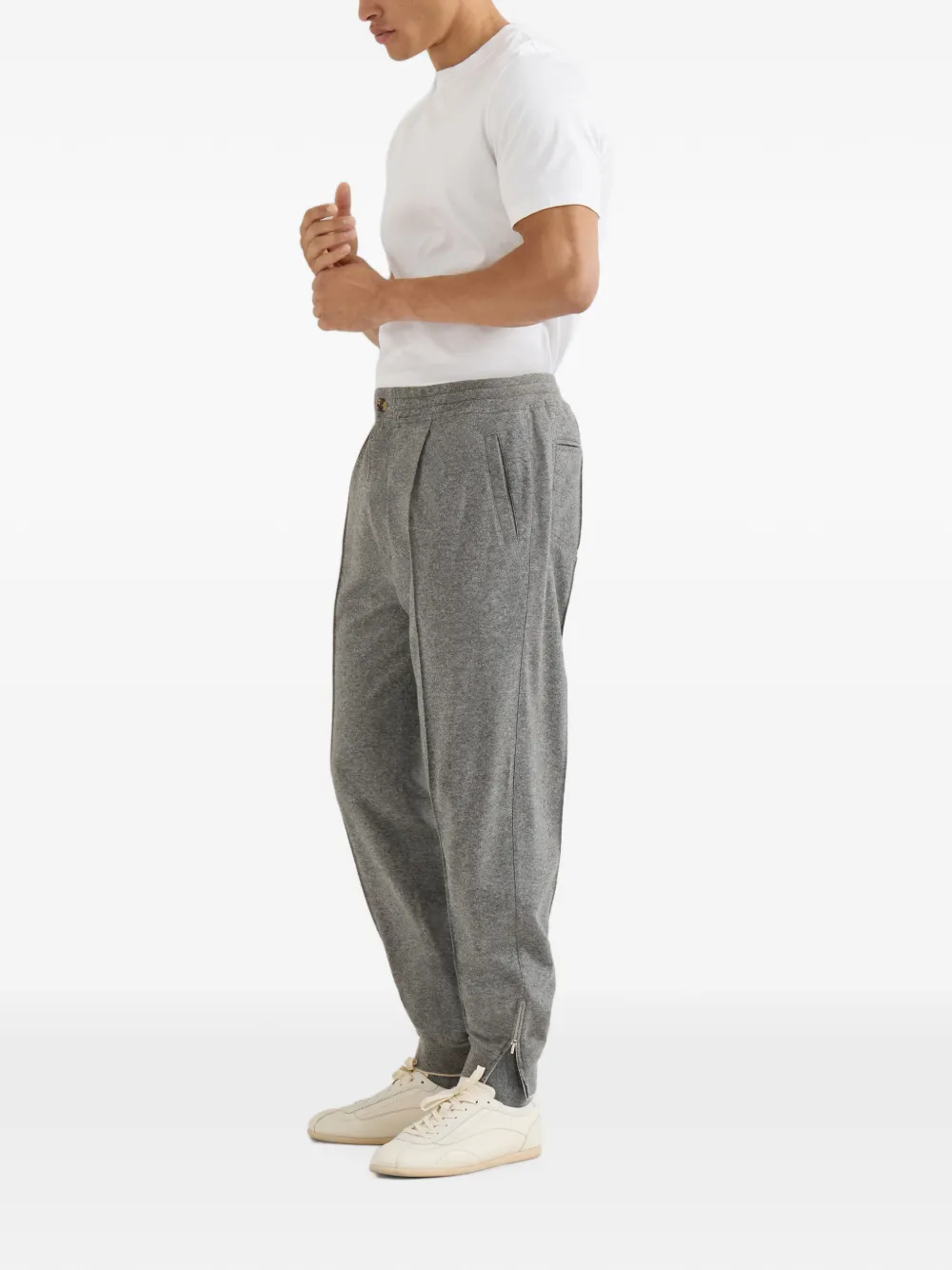 Brunello Cucinelli Kasjmier jerseybroek met crête-detail en enkelboorden met rits Grijs