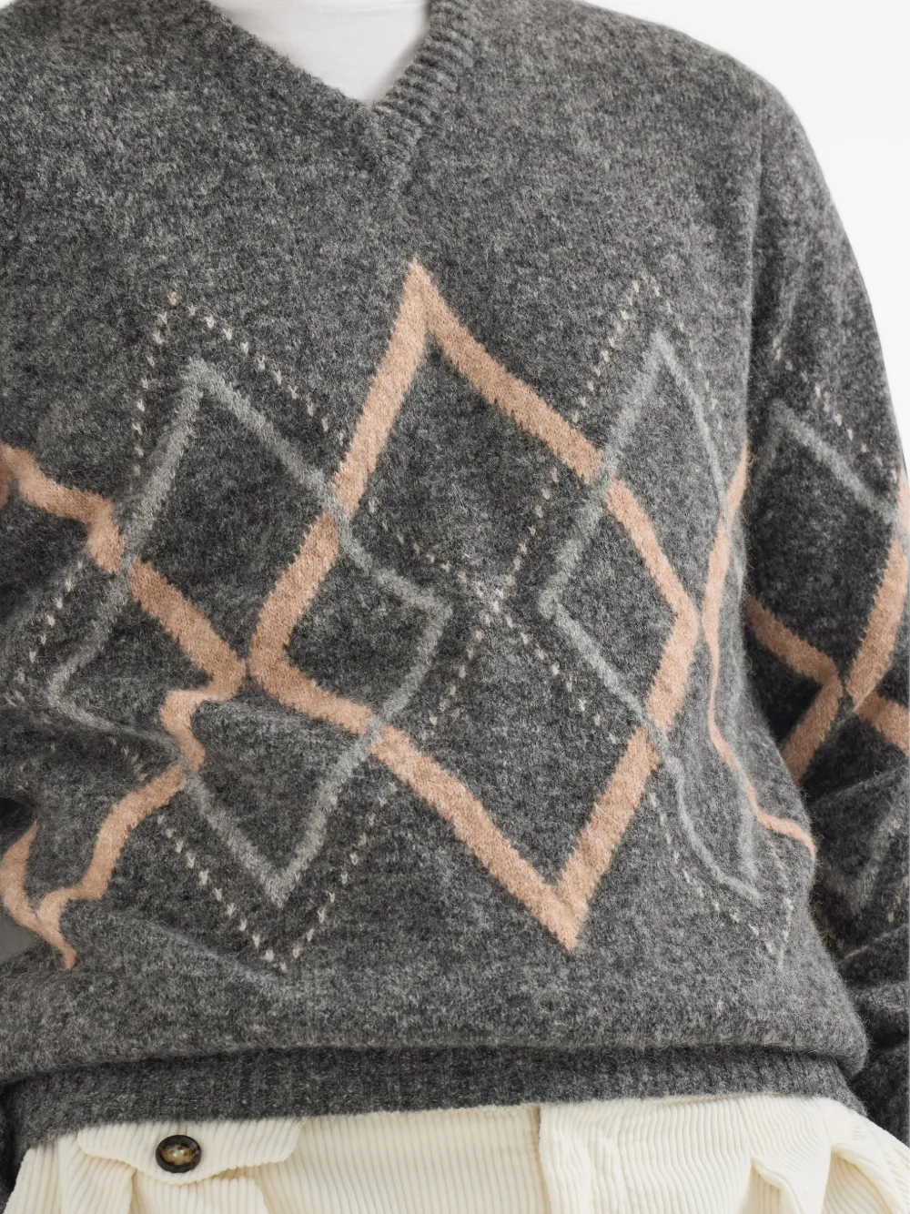 Brunello Cucinelli Trui van alpaca kasjmier en wol met argyle intarsia Grijs