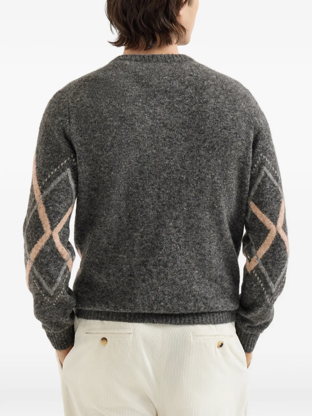 Brunello Cucinelli Trui van alpaca kasjmier en wol met argyle intarsia Grijs
