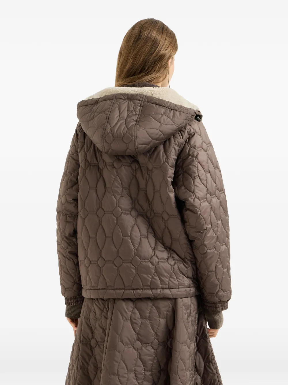 Brunello Cucinelli Waterdicht jack van mat nylon met Thermore -vulling lammy en glanzende ritstrekker Bruin