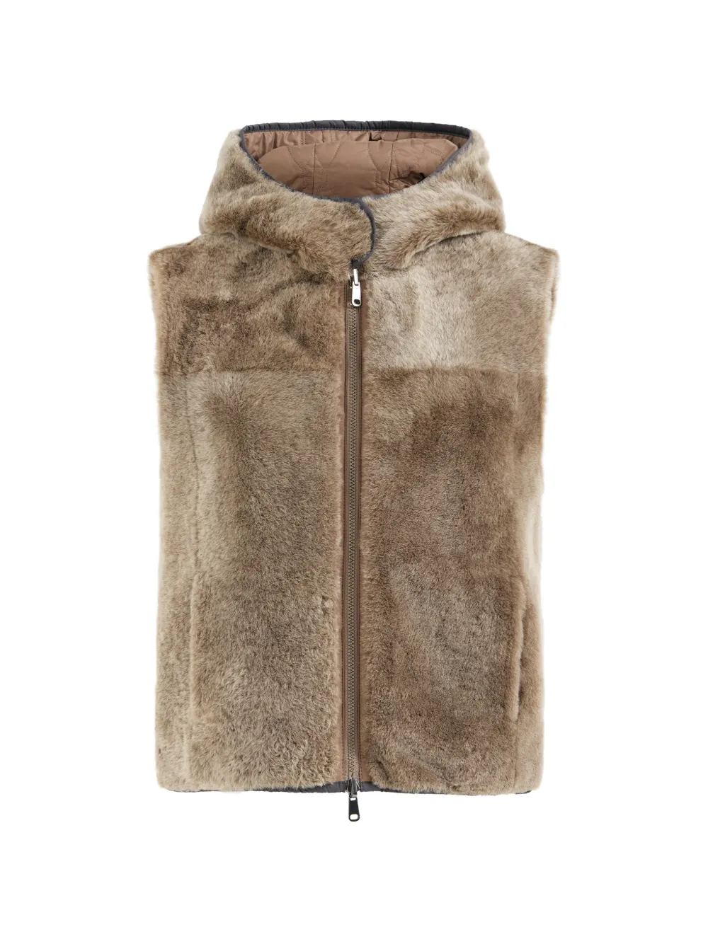 Brunello Cucinelli shearling reversible vest with Thermore® padding and hood - Brown