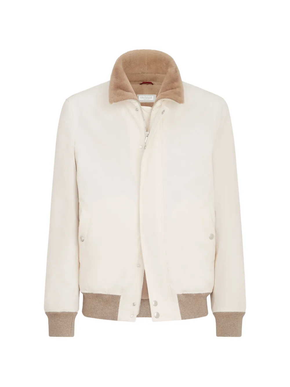 Brunello Cucinelli Gelamineerd nylon aviatorjack met lammy voering Beige