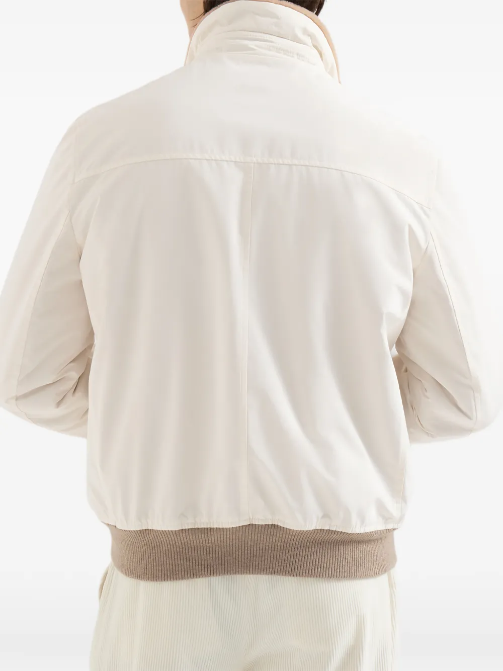 Brunello Cucinelli Gelamineerd nylon aviatorjack met lammy voering Beige
