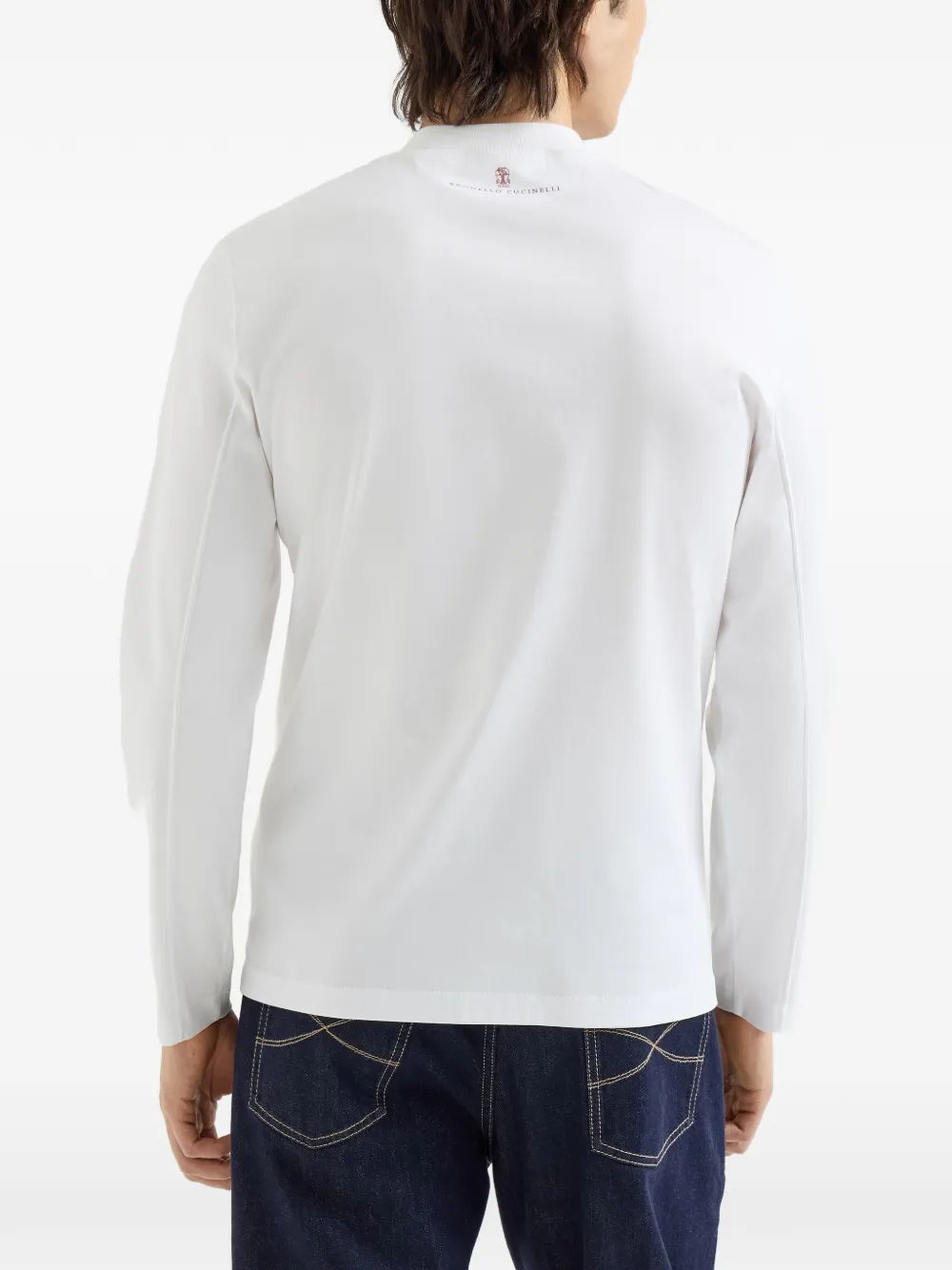 Brunello Cucinelli T-shirt met opstaande hals lange mouwen en borduurwerk Wit