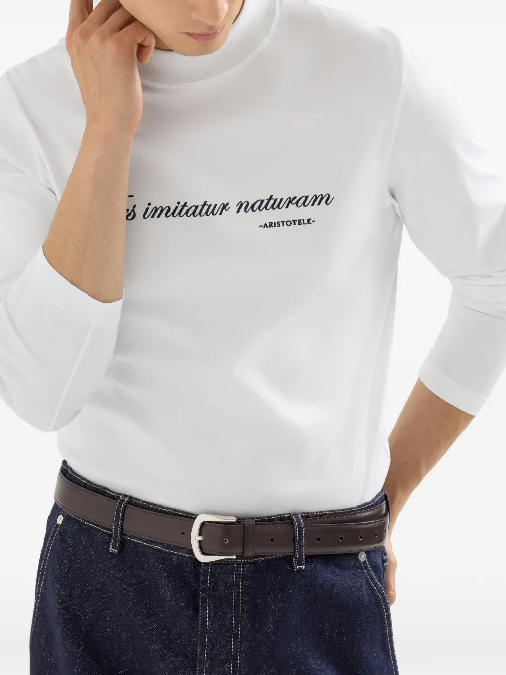 Brunello Cucinelli T-shirt met opstaande hals lange mouwen en borduurwerk Wit
