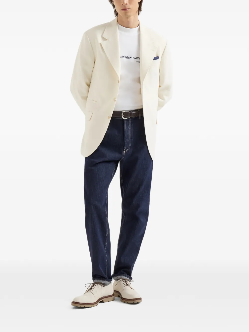 Brunello Cucinelli T-shirt met opstaande hals lange mouwen en borduurwerk Wit