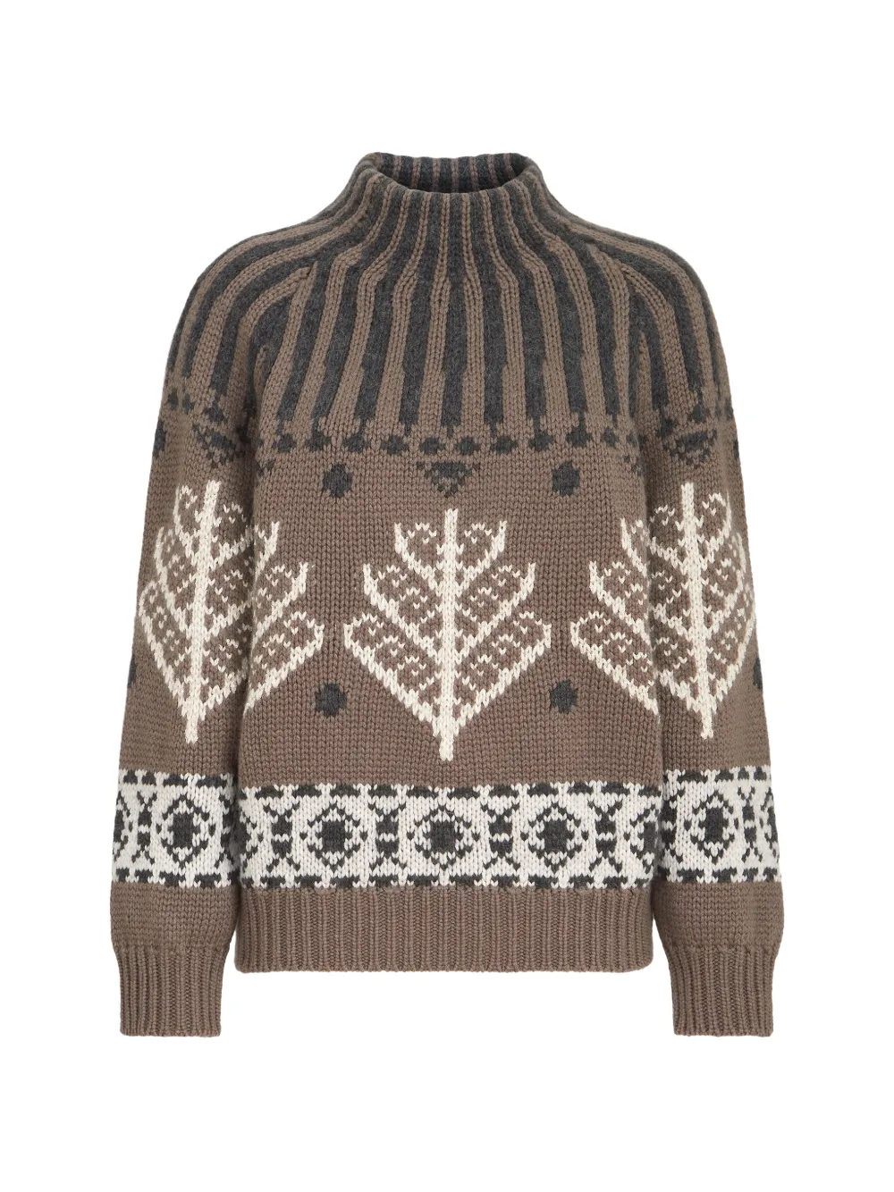 Brunello Cucinelli cashmere-and-mohair Nordic-heritage high-neck sweater - Brown