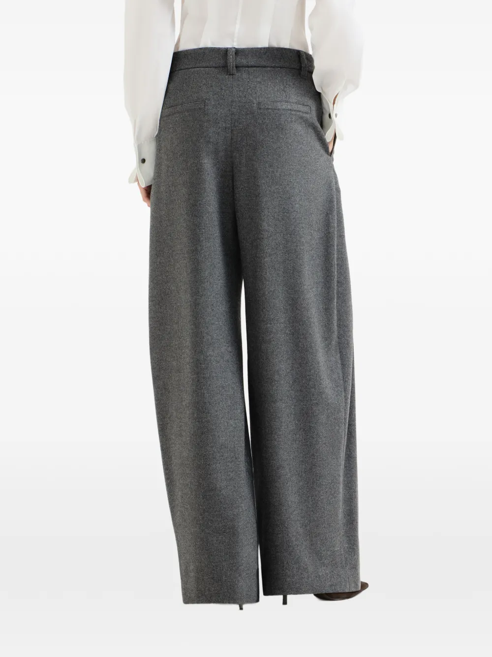 Brunello Cucinelli Flanellen plooibroek van scheerwol en kasjmier-twill met ballonpijpen en Monili Grijs