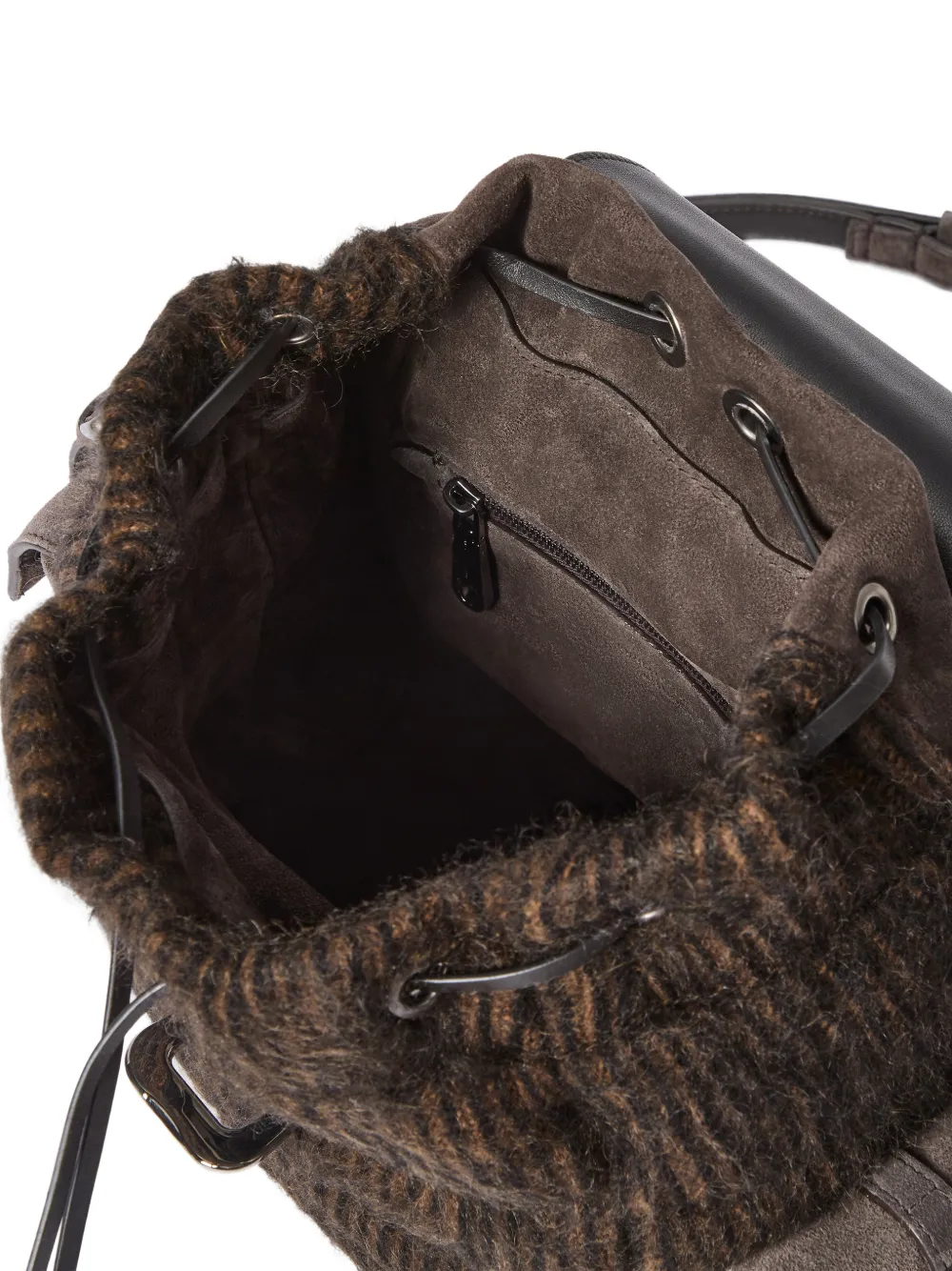 Brunello Cucinelli Sartorial gebreide rugzak van mohair en wol met suède inzetstukken Bruin