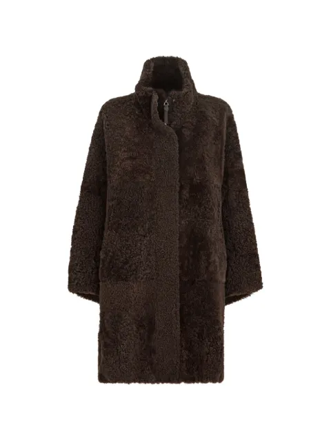 Brunello Cucinelli fuzzy shearling coat with shiny zipper pull