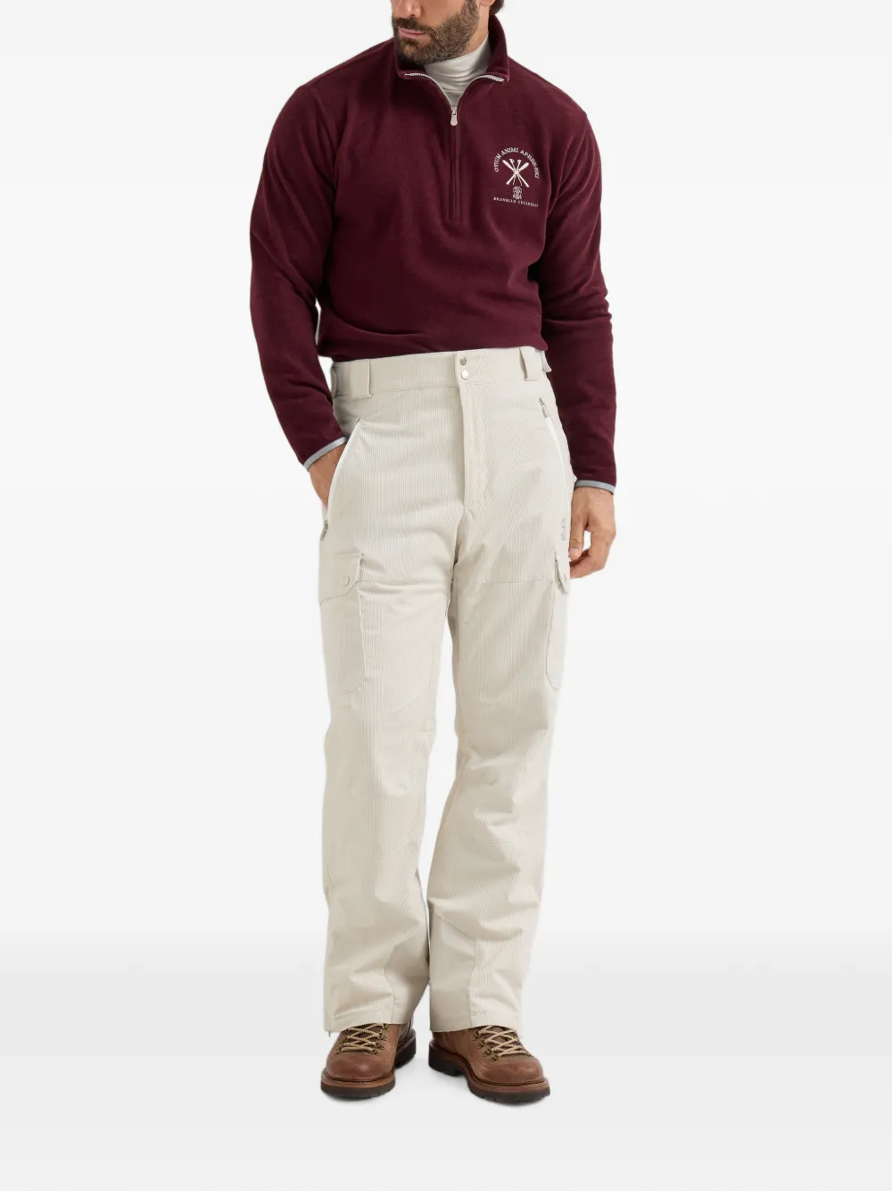 Brunello Cucinelli Mountain broek gewatteerd met Thermore met cargozakken en logo Beige