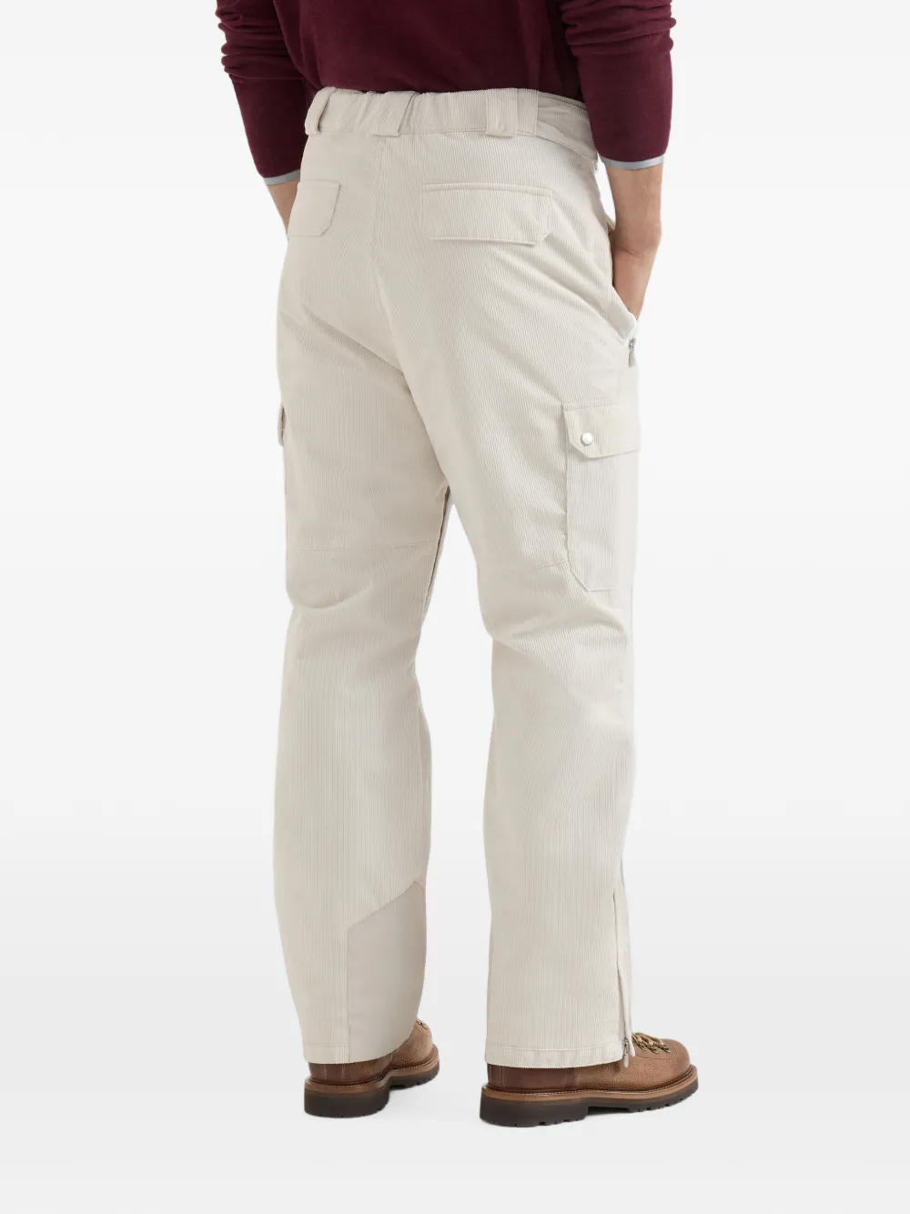 Brunello Cucinelli Mountain broek gewatteerd met Thermore met cargozakken en logo Beige