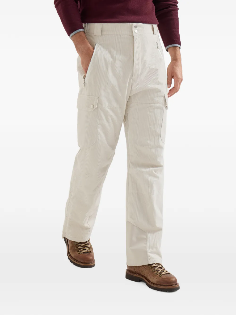 Brunello Cucinelli Mountain broek gewatteerd met Thermore met cargozakken en logo Beige