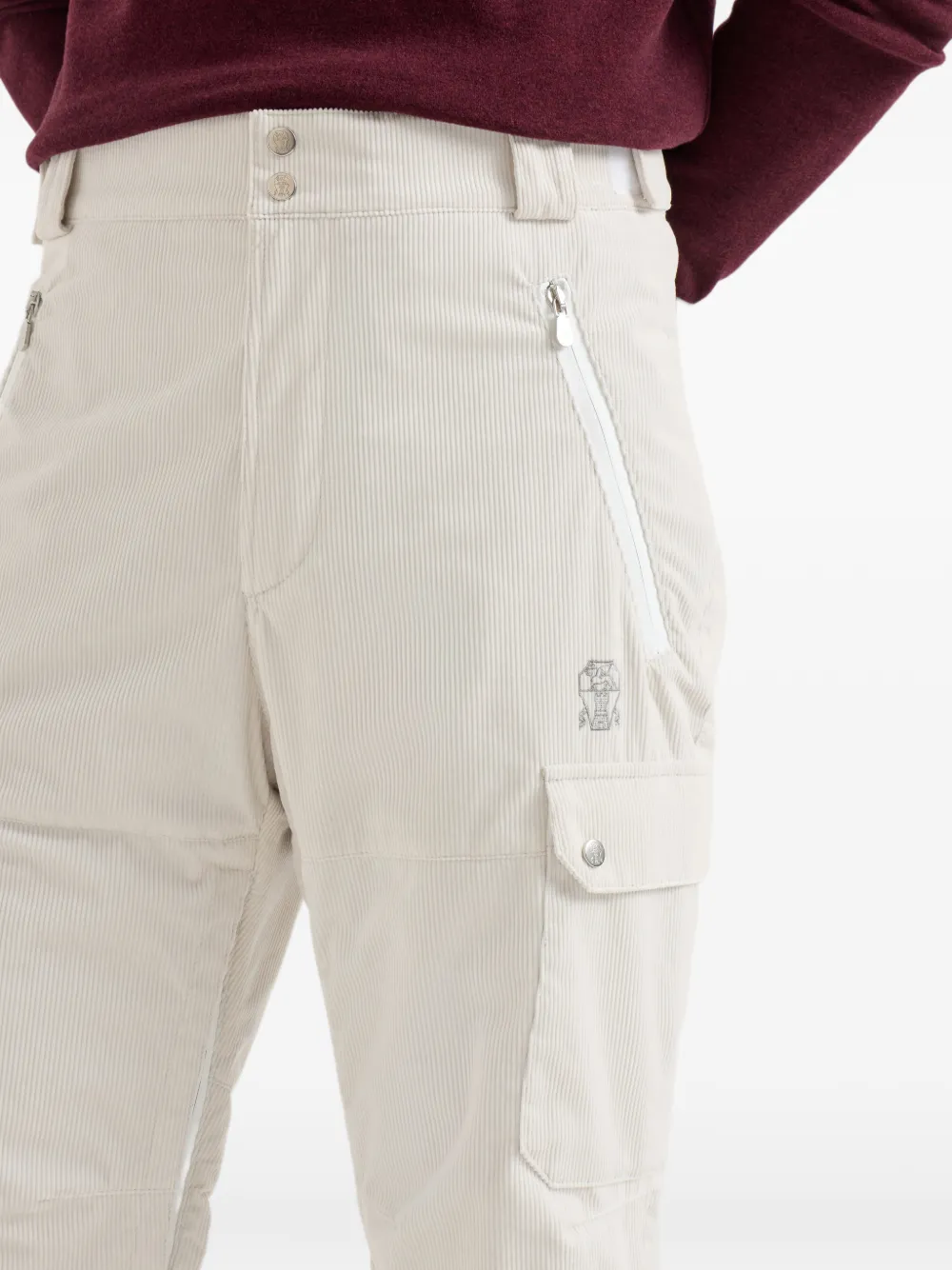 Brunello Cucinelli Mountain broek gewatteerd met Thermore met cargozakken en logo Beige