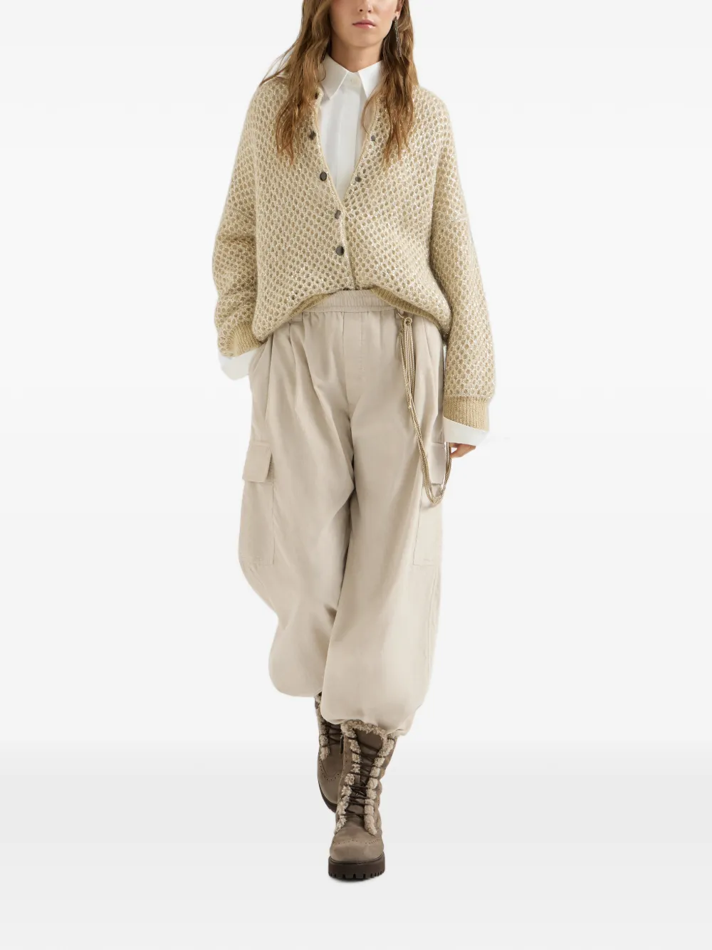 Brunello Cucinelli Techno katoenen en kasjmier ribfluwelen baggy cargobroek Beige