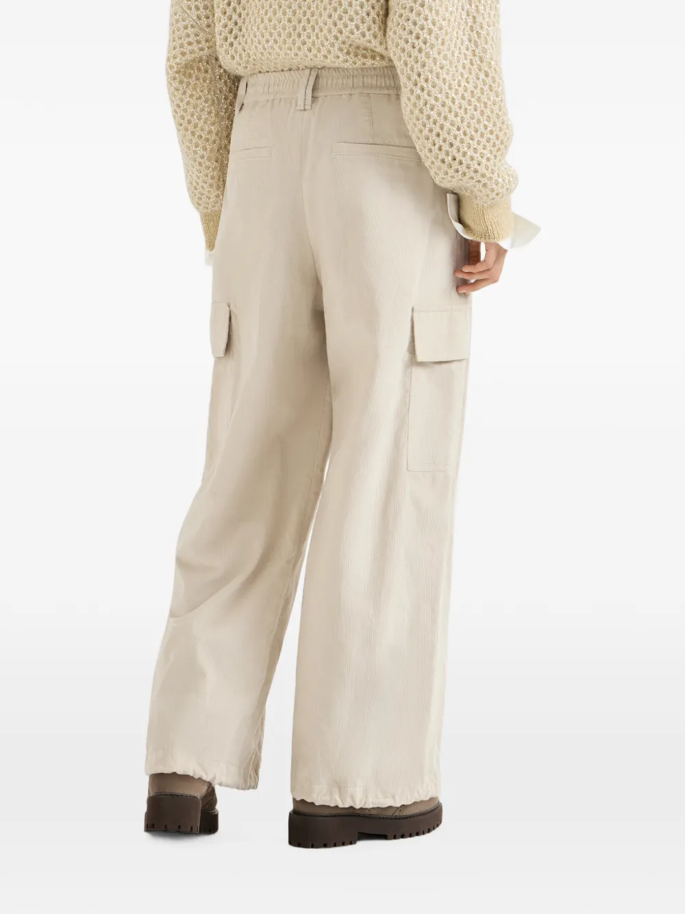 Brunello Cucinelli Techno katoenen en kasjmier ribfluwelen baggy cargobroek Beige
