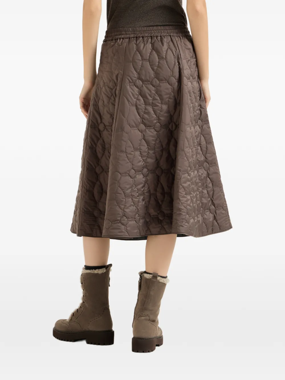 Brunello Cucinelli Gewatteerde midi-rok met matte afwerking Bruin