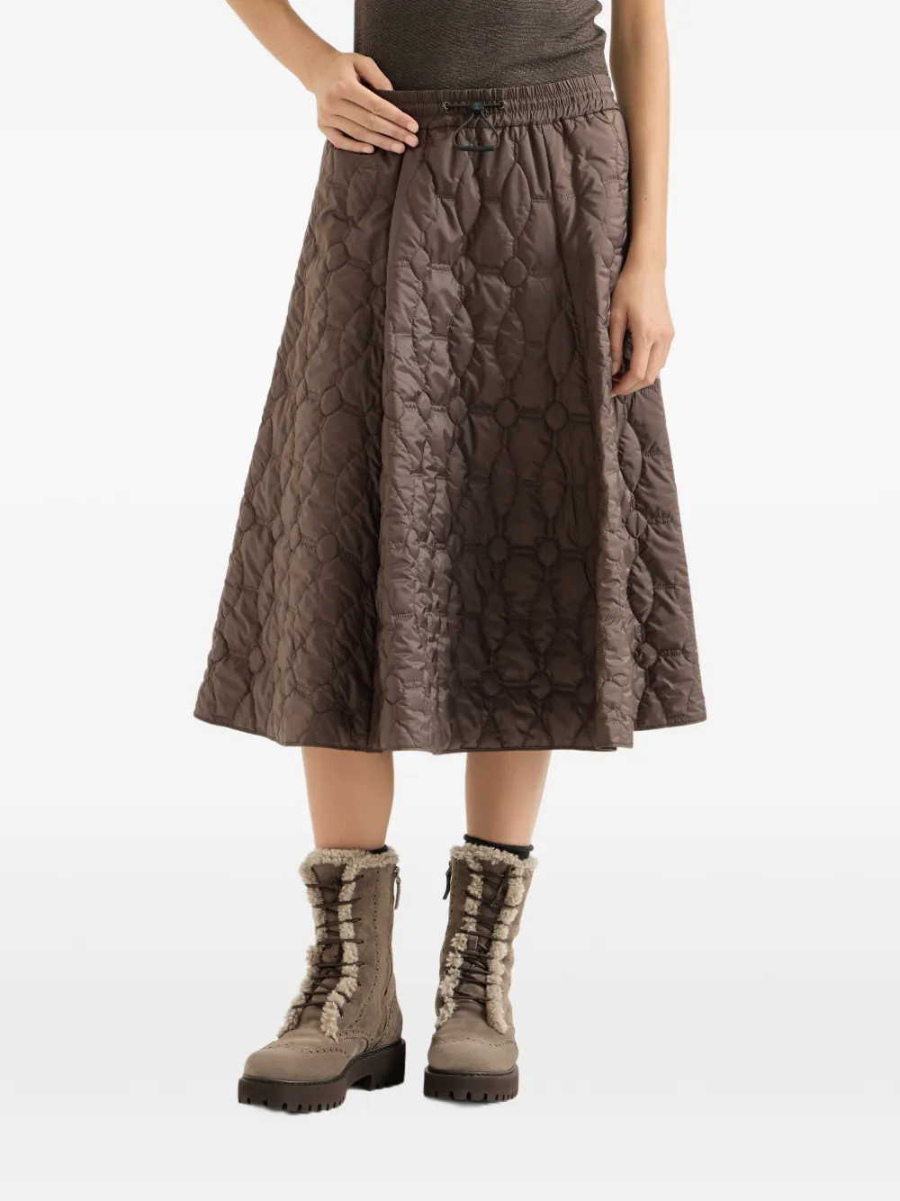Brunello Cucinelli Gewatteerde midi-rok met matte afwerking Bruin