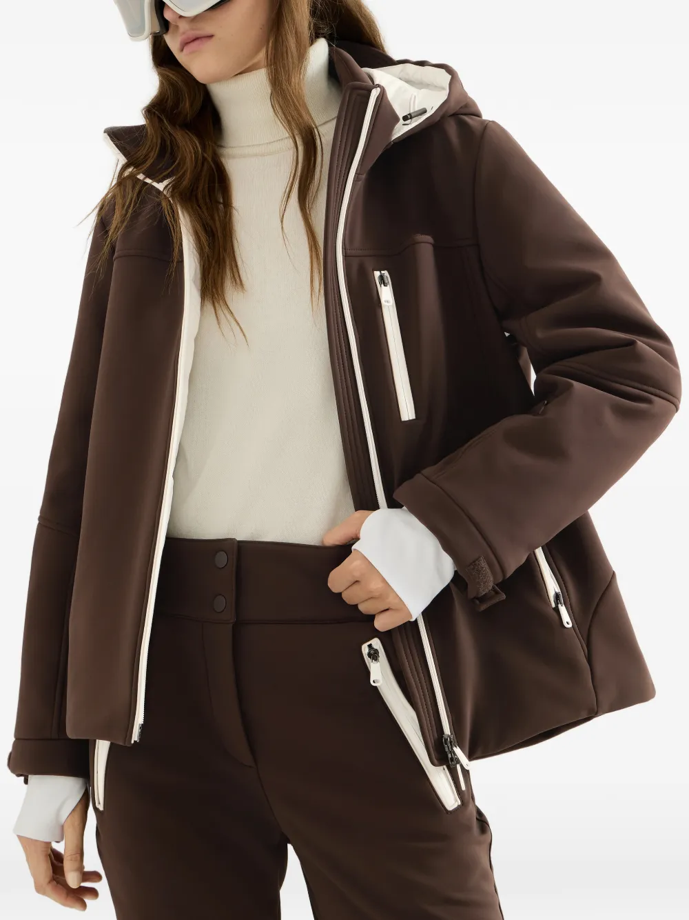 Brunello Cucinelli Bergjack van verlijmde technostof met capuchon en Thermore -vulling Bruin