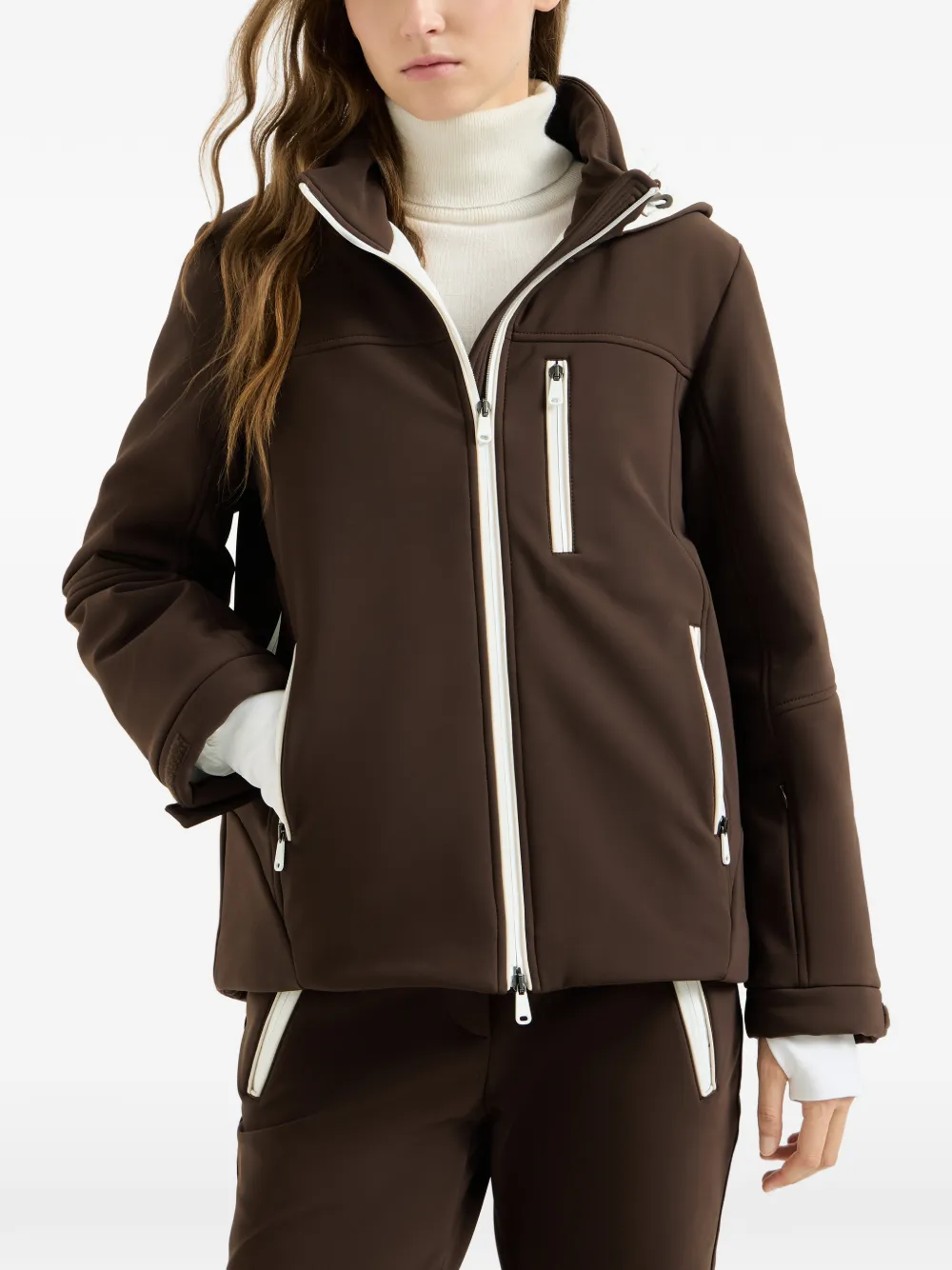 Brunello Cucinelli Bergjack van verlijmde technostof met capuchon en Thermore -vulling Bruin