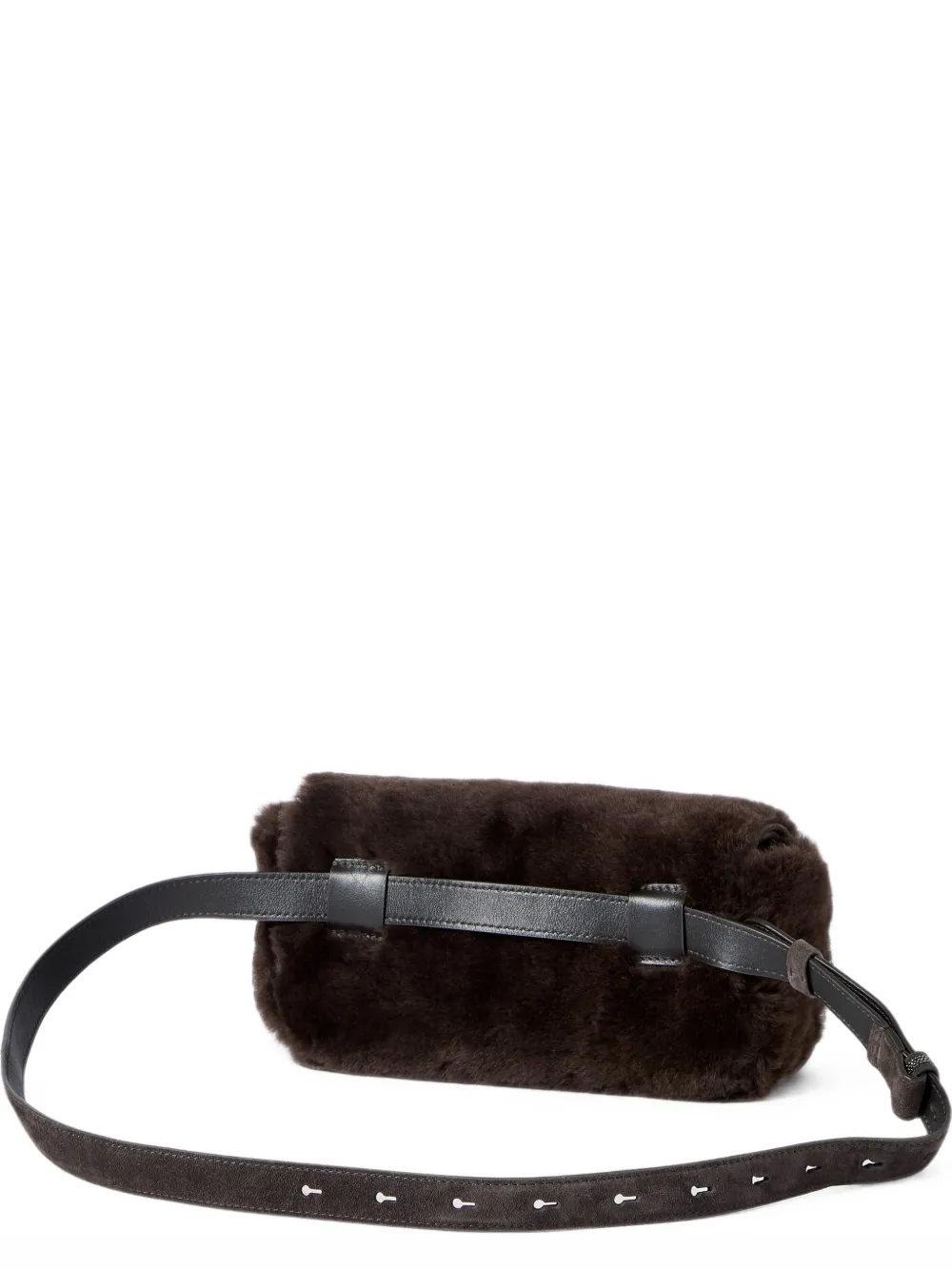 Brunello Cucinelli Borsa Explorer piccola in shearling con cintura e catena - Marrone