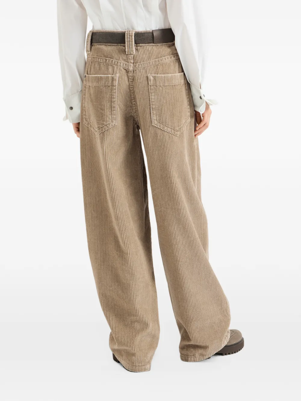 Brunello Cucinelli Katoenen-ribfluwelen baggy broek met Monili Beige