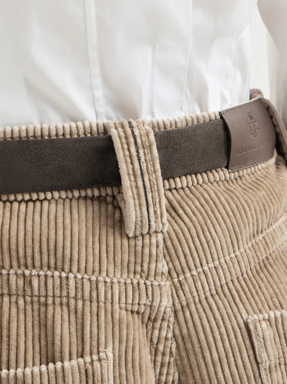Brunello Cucinelli Katoenen-ribfluwelen baggy broek met Monili Beige