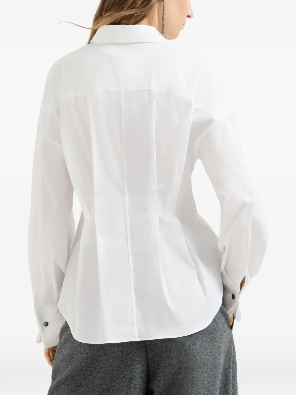 Brunello Cucinelli Stretch blouse van katoenen popeline met plooien Wit