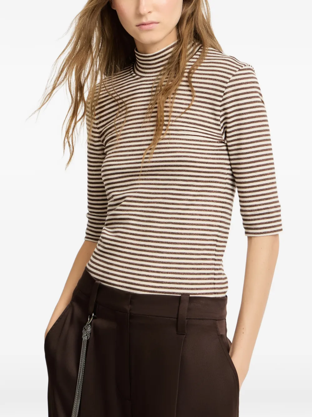 Brunello Cucinelli Gestreept Monili T-shirt Beige