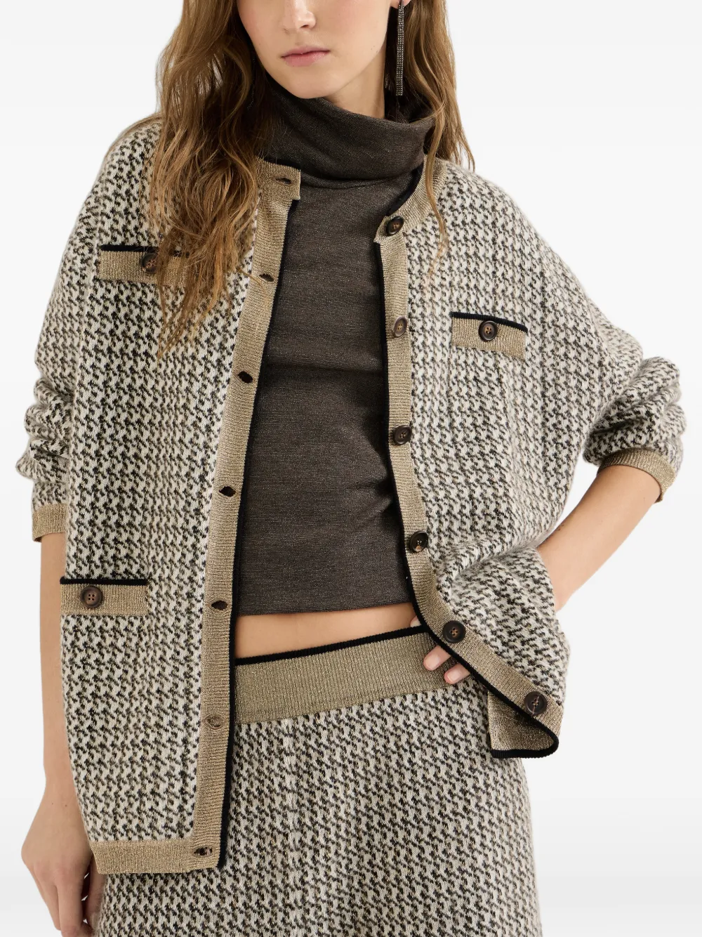Brunello Cucinelli Vest met pied-de-poule print Beige