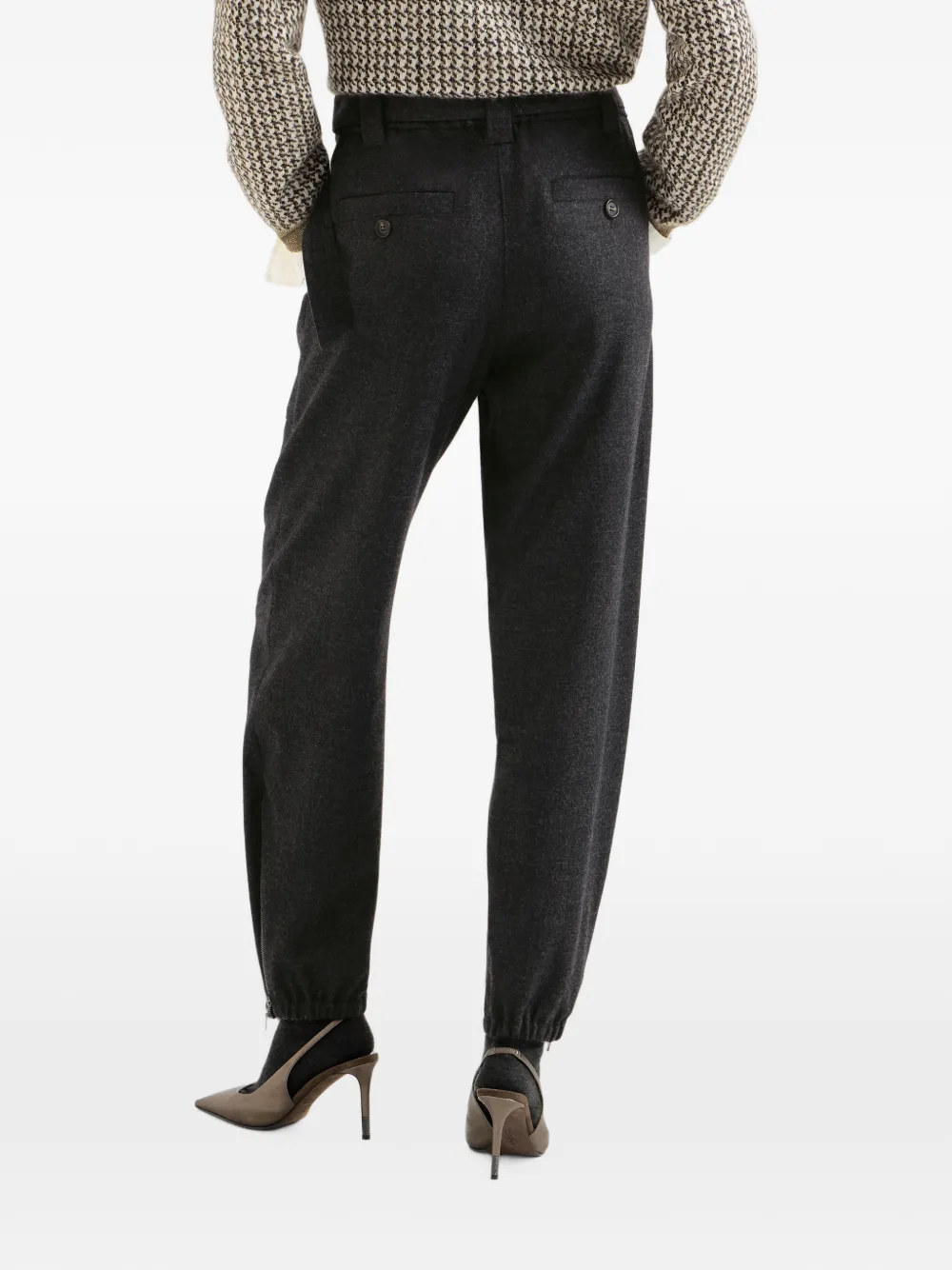 Brunello Cucinelli Ruimvallende flanellen cargobroek van scheerwol en kasjmier-twill met Monili Grijs