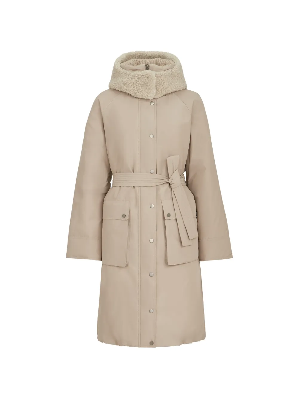 Brunello Cucinelli belted shearling-hood coat - Neutrals