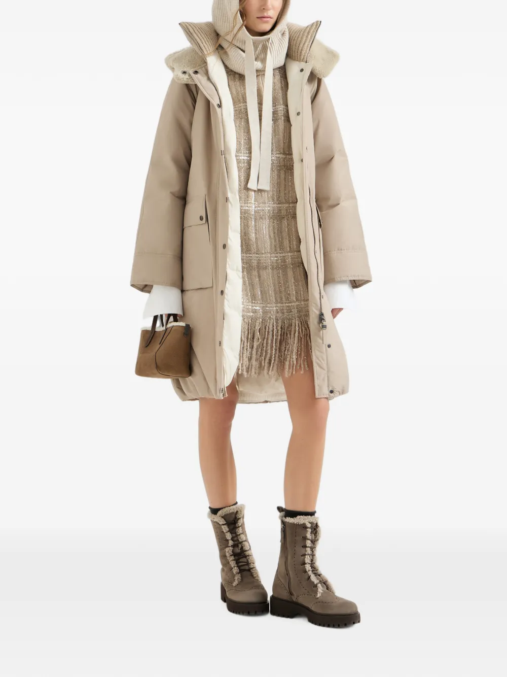 Brunello Cucinelli Jas met capuchon en ceintuur Beige