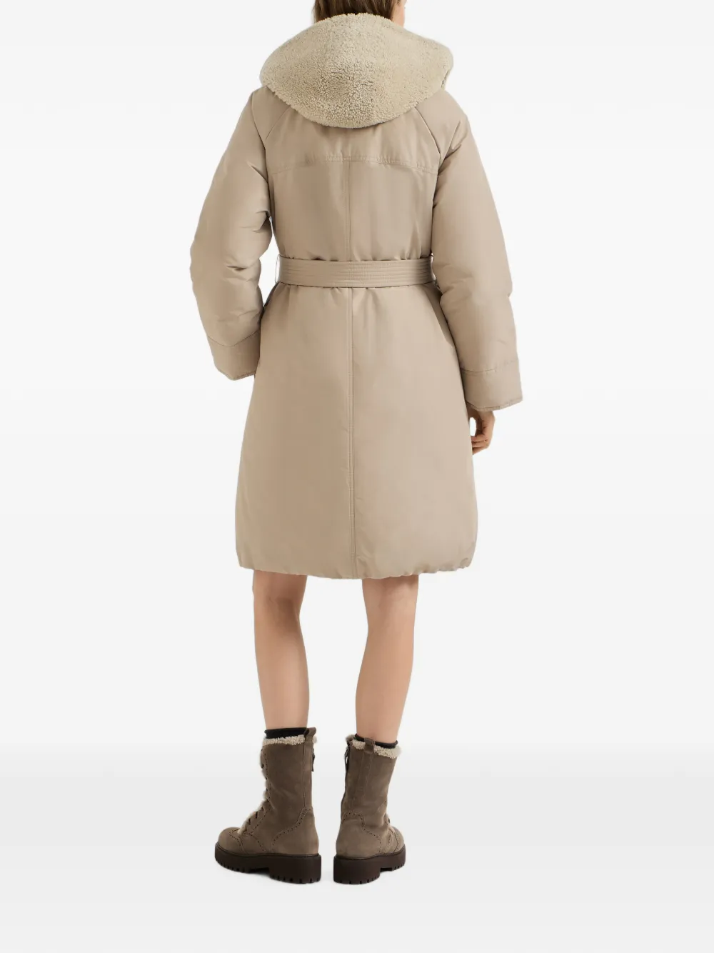 Brunello Cucinelli Jas met capuchon en ceintuur Beige