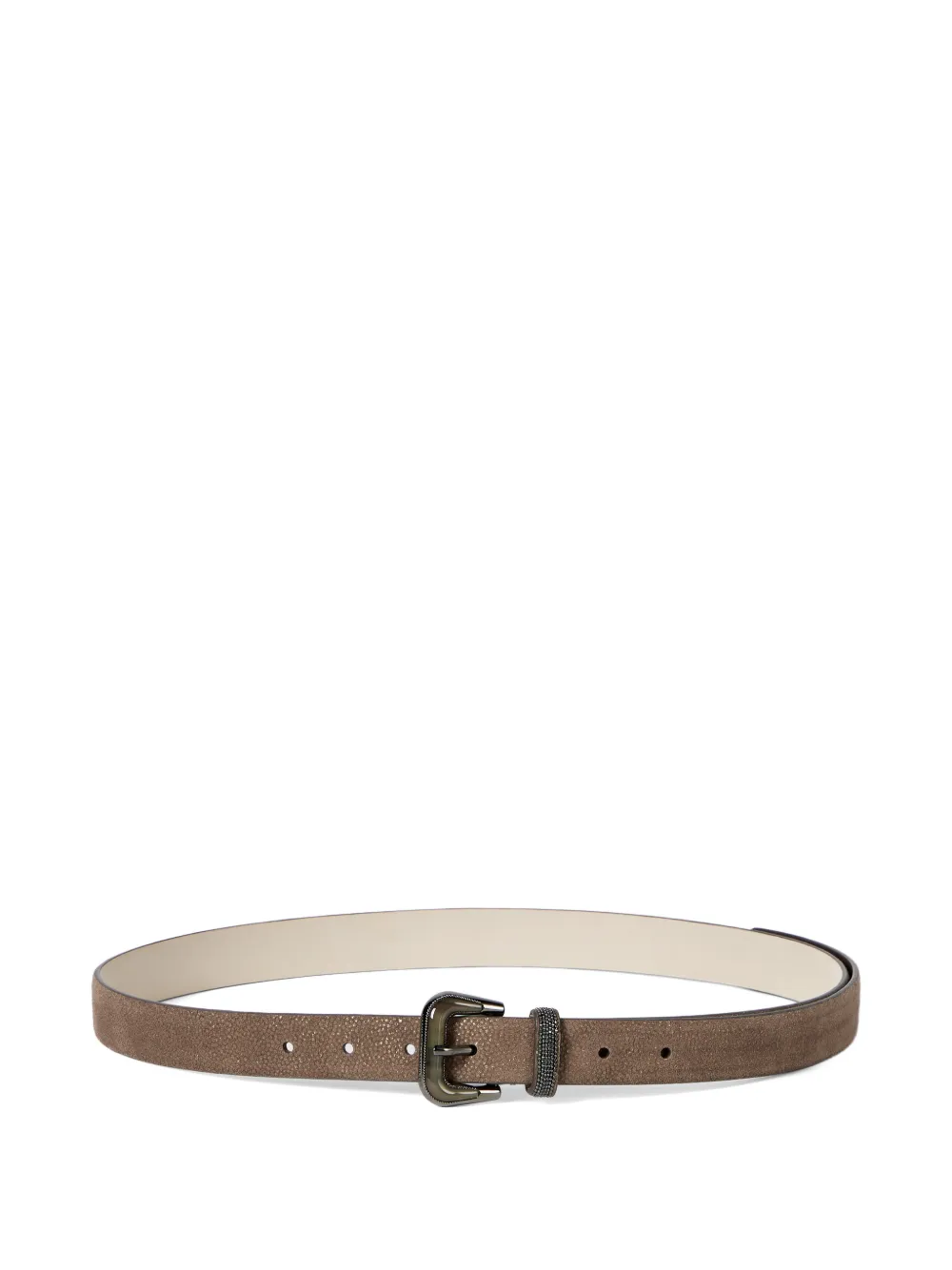 Brunello Cucinelli Leren riem met glanzende textuur en Monili Bruin