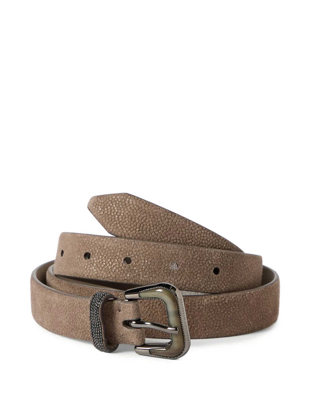 Brunello Cucinelli sparkling textured leather belt with Monili - Brown