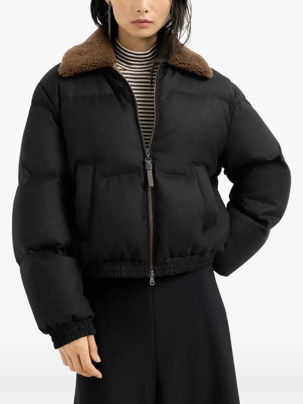 Brunello Cucinelli Jack met lammy kraag Zwart