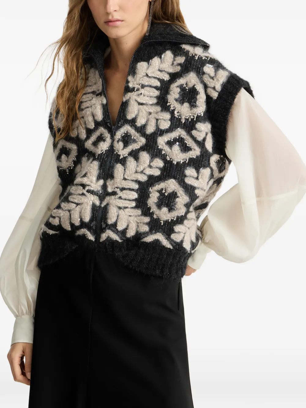 Brunello Cucinelli Vest met pailletten Zwart