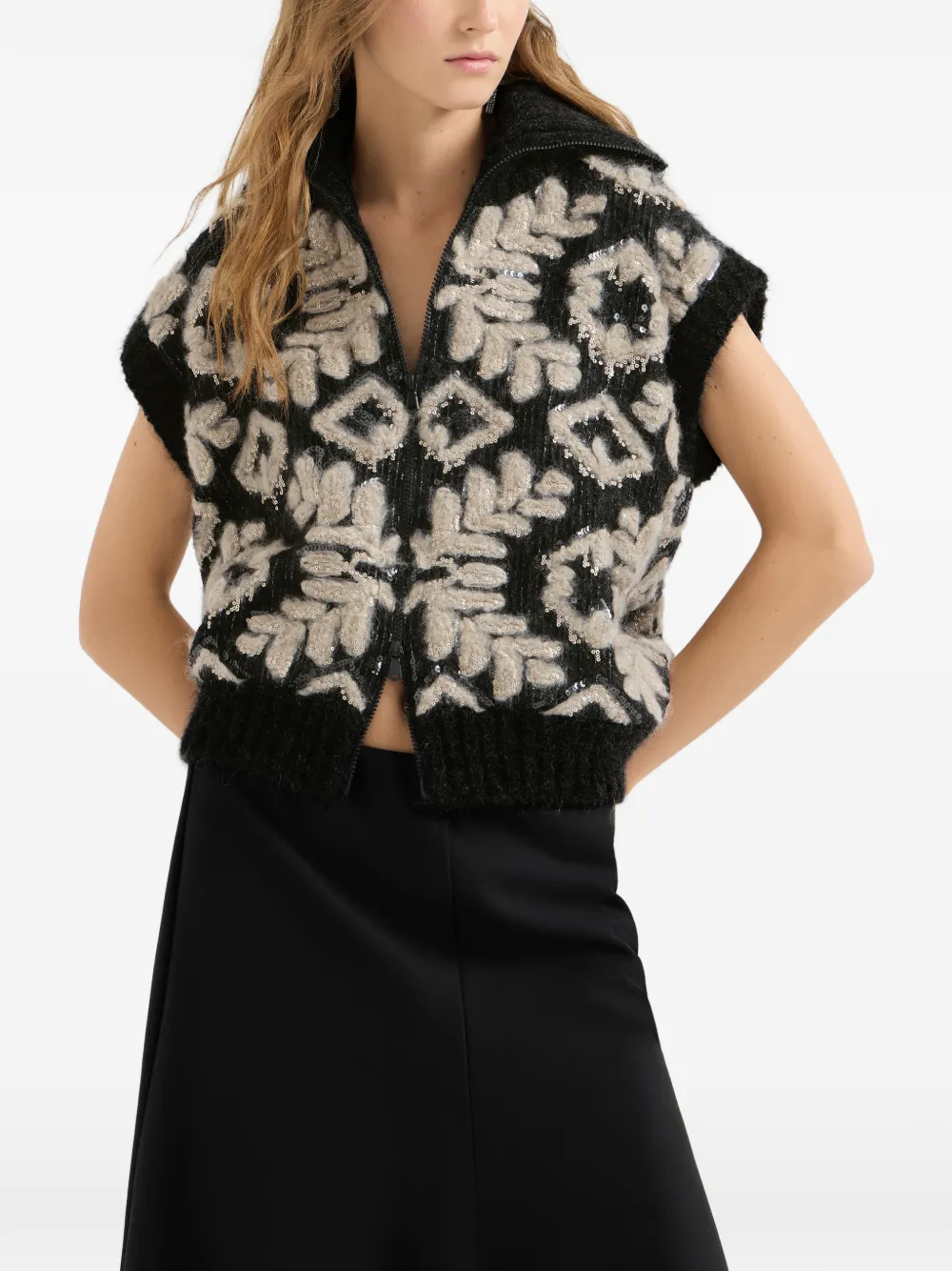 Brunello Cucinelli Vest met pailletten Zwart