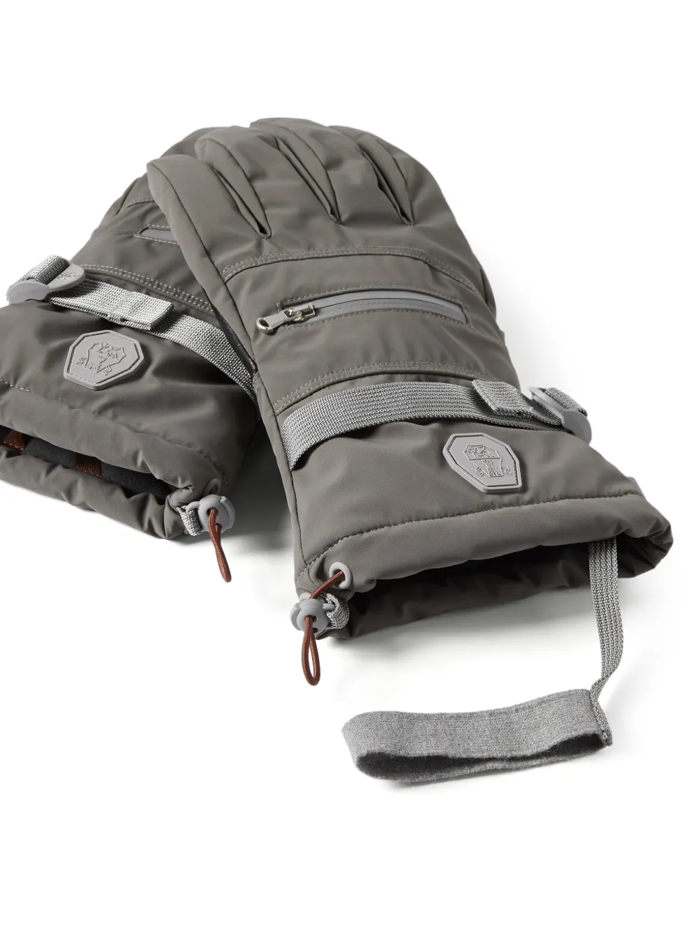 Brunello Cucinelli Mountain handschoenen van gelamineerde taffeta met logo Grijs