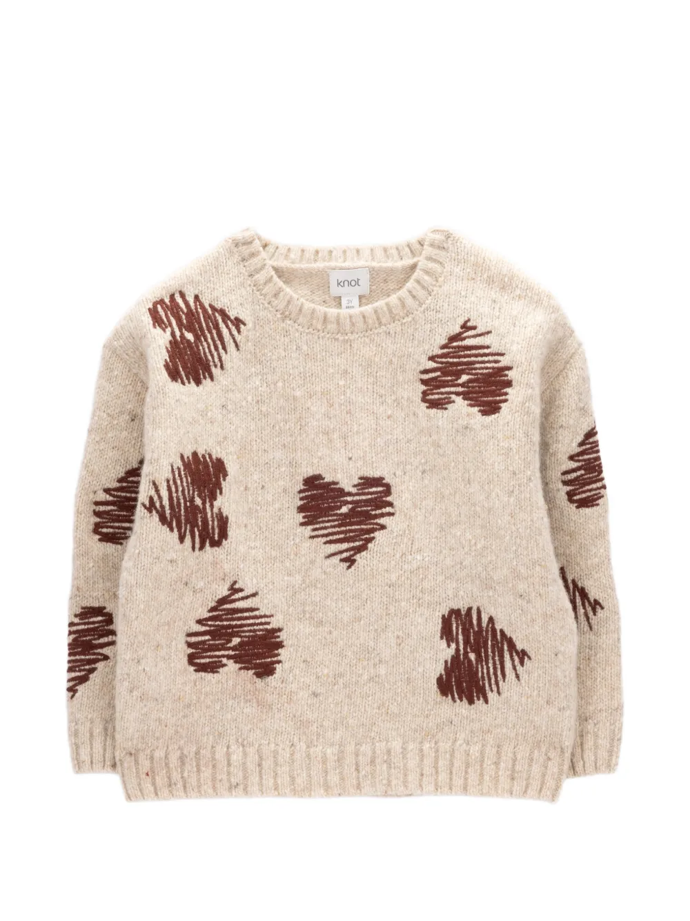Knot Kids' Hearts Heart-embroidered Knitted Sweater In Neutrals